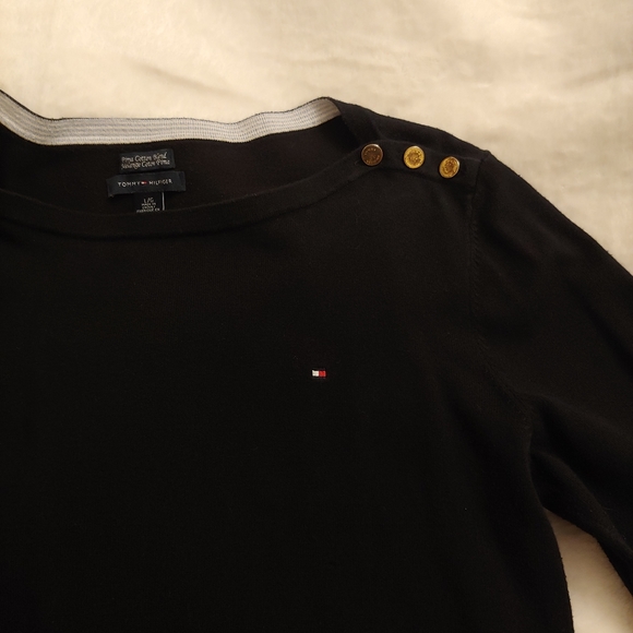 Tommy Hilfiger black bateau sweater w gold buttons - Picture 2 of 7